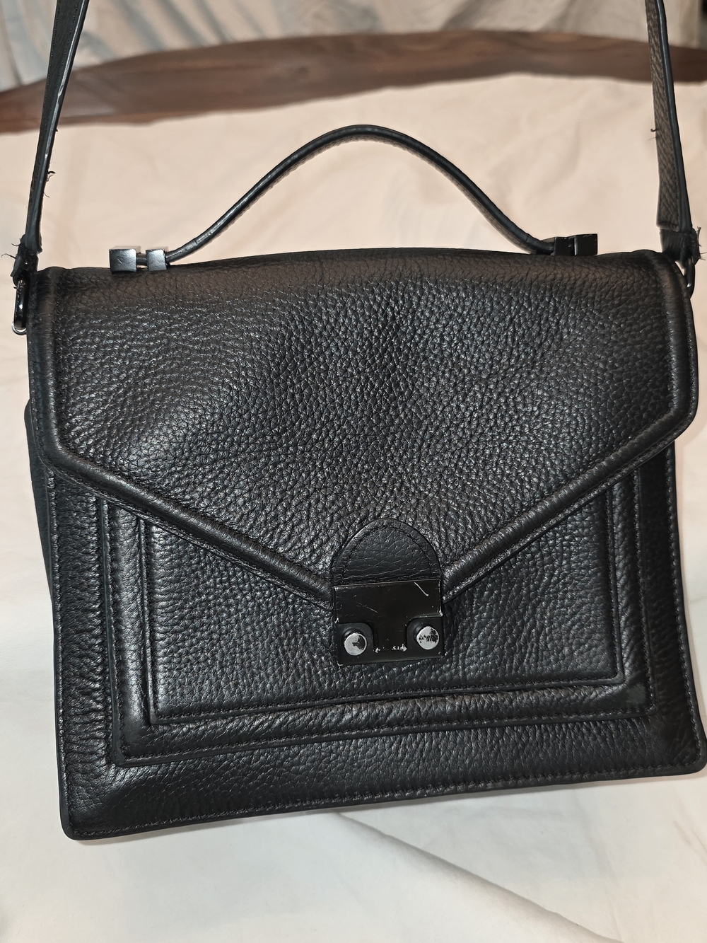 Loeffler Randall Black Pebbled Leather Structured Crossbody Bag